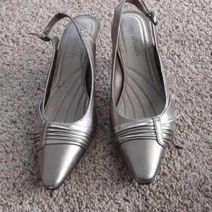 East Street size 9.5 silver heels